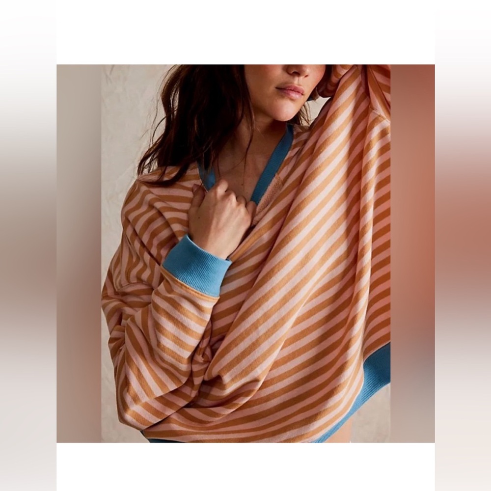 Nwot Free People Classic Striped Oversized Crewneck